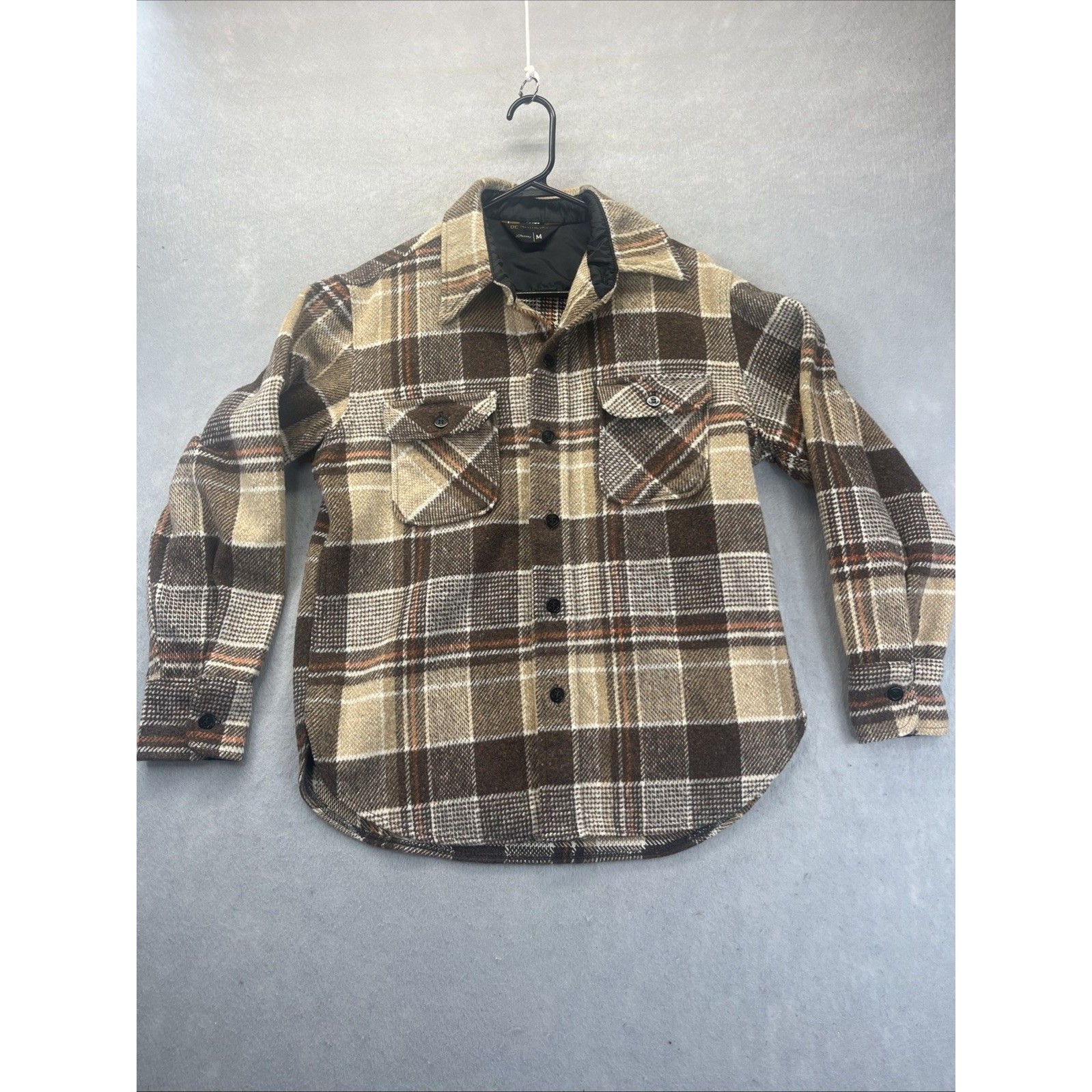 Jc Penney Brown Tan Mens M Plaid Flannel Cowboy Outdoors 70s Wool Union Made Vtg